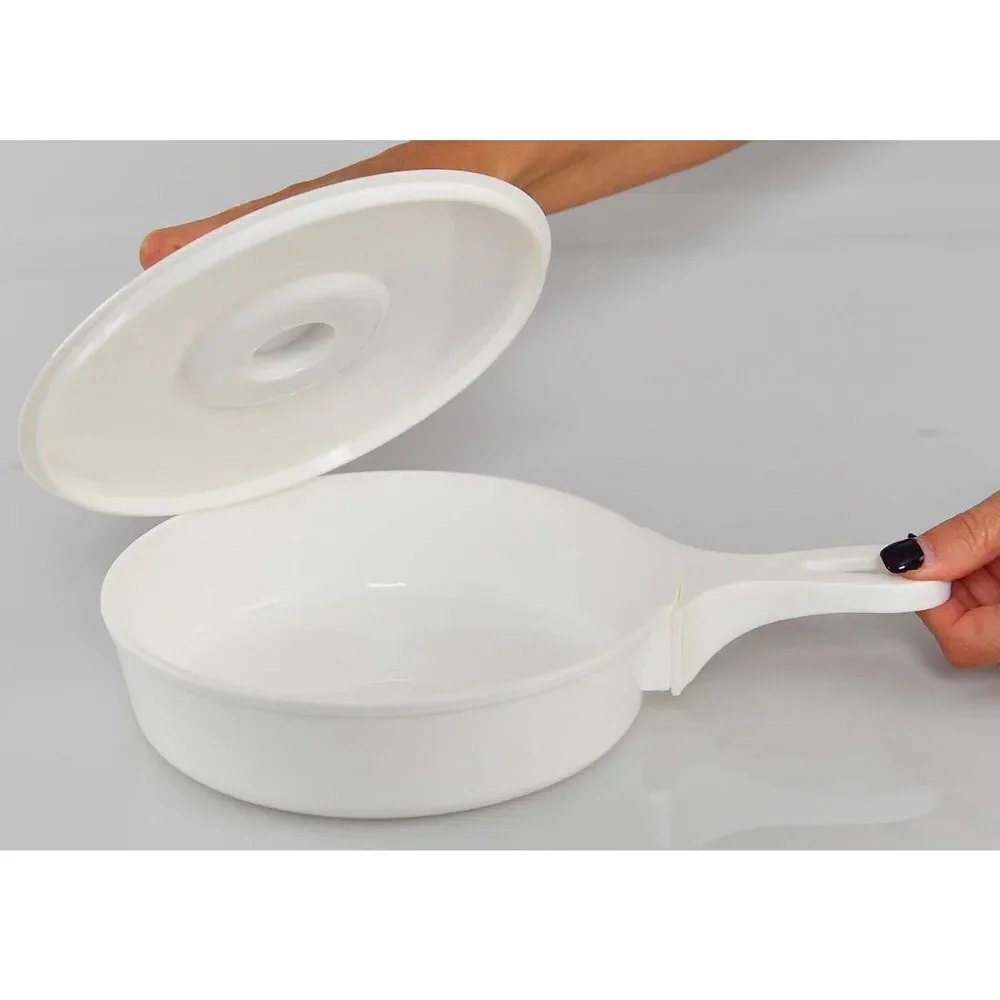 HOME-X Set 4 Microwave Pot and Skillet‎ with Lids White BPA Free Dishwasher Safe